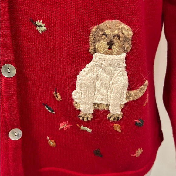 Talbots Vintage Red Cardigan with Dog Embroidery Size SP - Picture 3 of 10